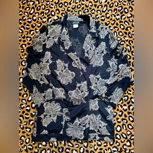 Vintage Carole Little Black and Cream Floral Light Weight Blazer